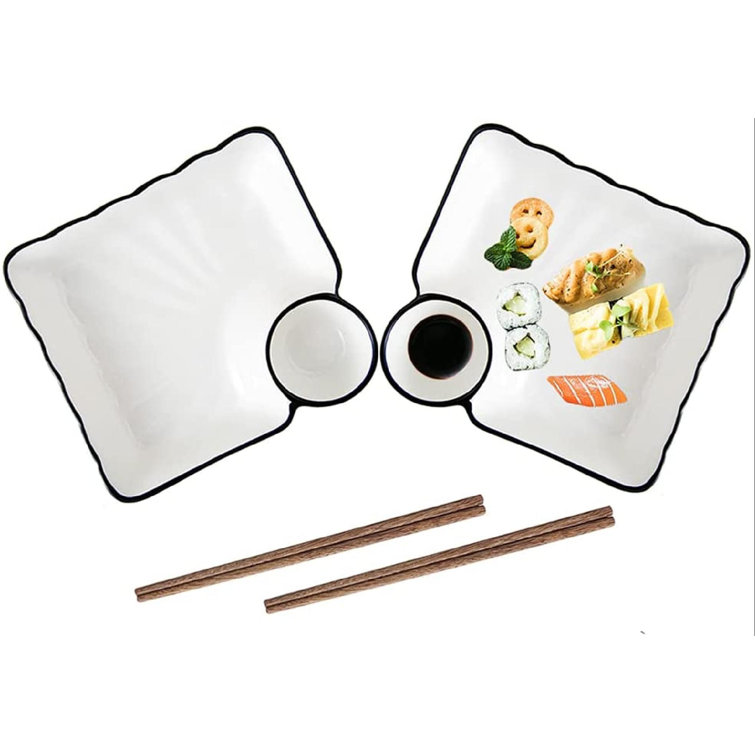 ZWISSLIV 2 Pack Japanese Sushi Plates, 7.5 Inch Square Ceramic Sushi